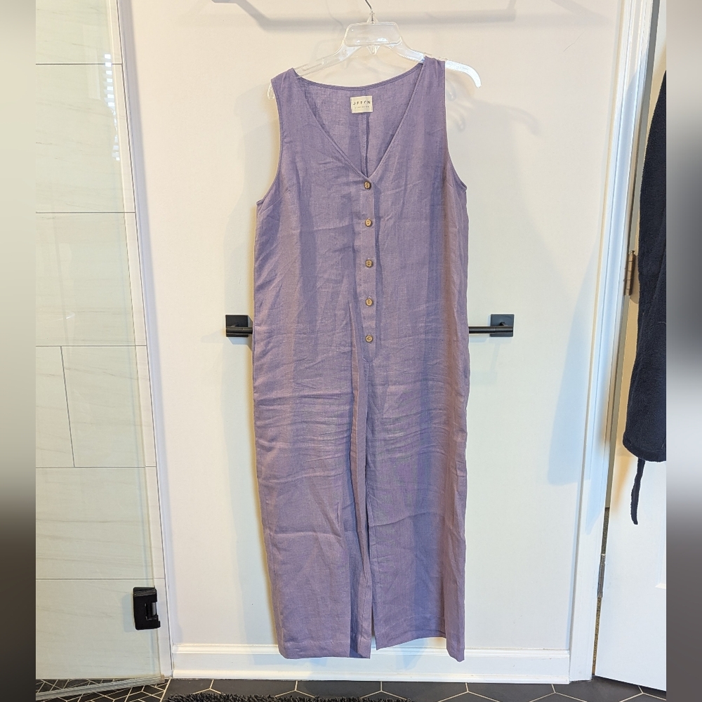 NWOT Loose Lavender Sleeveless Wide Leg Linen V Neck  Button-Down Jumpsuit